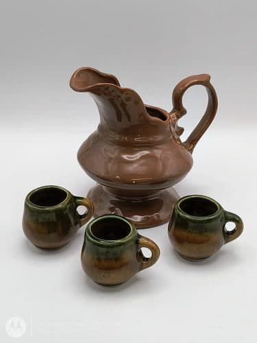 Jarrita De Cerámica Artesanal Con Tarritos/tacitas Vintage Marrón