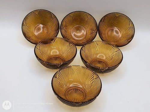 Juego Vintage 6 Cuencos Vidrio Ámbar Hechos En Brazil 60's Ámbar Cuencos Vintage Vidrio Ámbar