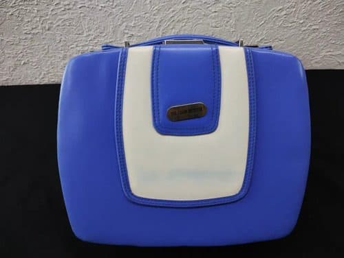 Maletín Neceser De Viaje Con Estuche Para Cosméticos Usado Azul Liso — Coleccionables vintage