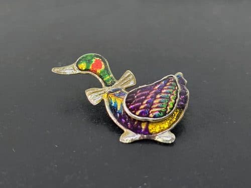 Broche/pin Metálico Vintage En Forma De Pato Colores Retro Verde