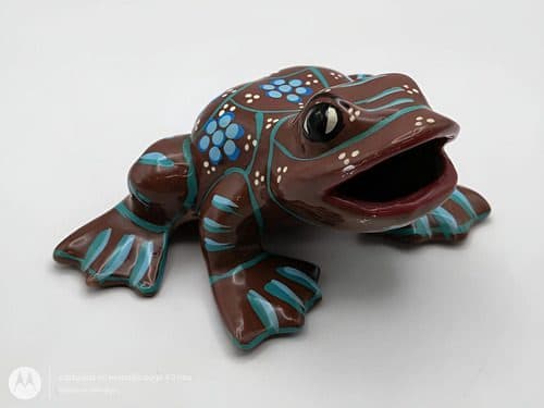 Artesanía Rana De Barro Horneado Pintada A Mano Vintage 19cm Terracota
