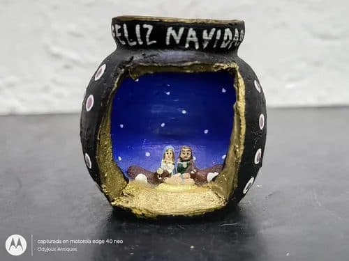 Nacimiento Miniatura Artesanal Feliz Navidad Vintage — Decoración vintage