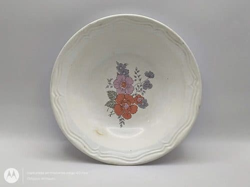 Plato Hondo Floral Cerámica Primavera Ironstone Vintage 70s Blanco Floreado