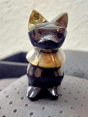 Gato Figura Decorativa En Obsidiana/concha Artesanal 3.5cm — Decoración vintage