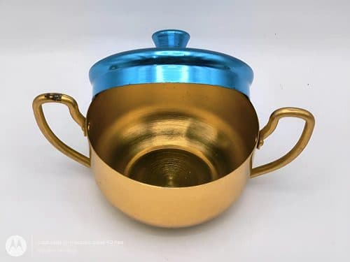 Mini Cacerola De Juguete Vintage De Aluminio Con Tapa 7cm Dorado Oscuro — Coleccionables vintage