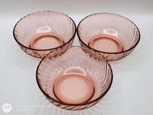 Tazon De Vidrio Rosa Hondo Fortecrisa 14cm Vintage Lote 3pz Rosa Pálido