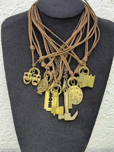 Lote Collares Para Hombre De Gamuza Dije Tipo Vintage 10pz Marrón