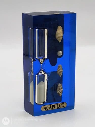 Reloj De Arena Acrílico Caracol/perla Acapulco Pisa Papel Azul — Coleccionables vintage