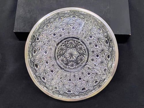 Plato Vintage Vidrio Prensado Filo Plata Botanero 60's 25cm Transparente
