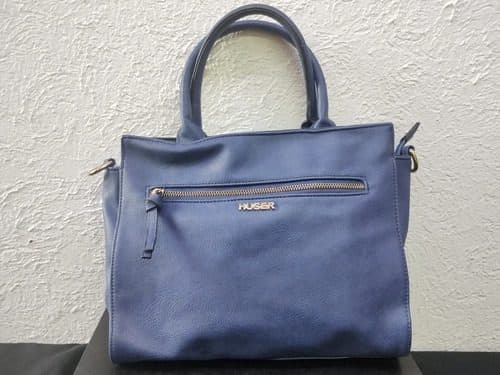 Bolsa Huser De Piel Azul Usada Original Azul Lisa Oro — Coleccionables vintage
