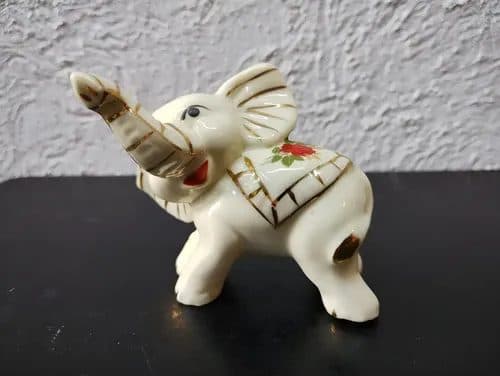 Elefante Oriental De Porcelana Vintage Filo De Oro 7.5cm Beige