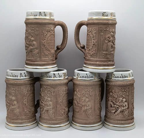 Juego De Tarros Cerveceros Siglo Xx Semi-porcelana Vintage Beige