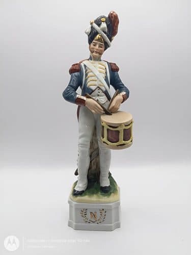 Estatua De Porcelana Soldado Napoleonico Tamborilero Vintage Azul Acero