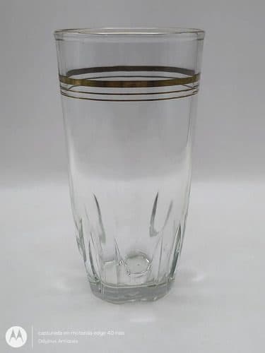 Vaso Libbey Cristal Con Borde Dorado Mediados De Siglo 350ml Transparente Con Filo Dorado