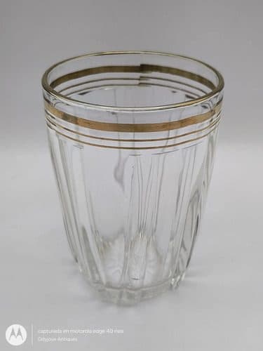Vaso D Cristal Grueso Vintage Filo Dorado Francés 1960 200ml Transparente Con Filo Dorado