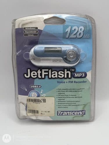 Jetflash Mp3 Transcend 128mb Reproductor Audio Radio Sellado Plateado Con Azul