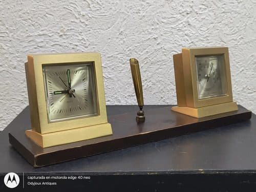 Reloj Barómetro Bulova Juego De Escritorio Vintage 60's Orig Dorado